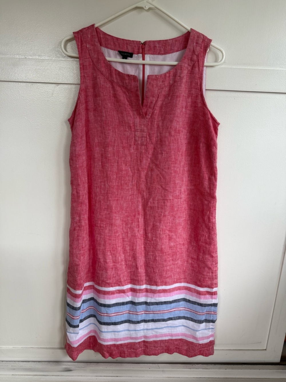 Talbots Linen Stripe Sleeveless Shift Dress Sz 4 Vacation Resort‎ Beach Coastal